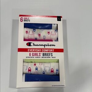 Champion Girls' Briefs 6-Pack with Blue and Red Accents